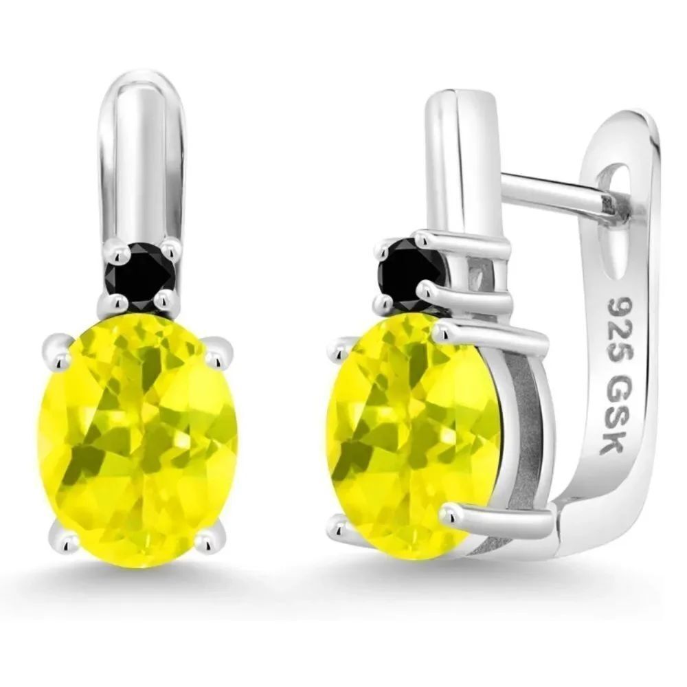 925 Sterling Silver and 4.73 Cttw Canary Mystic Topaz and Black Diamond Earrings